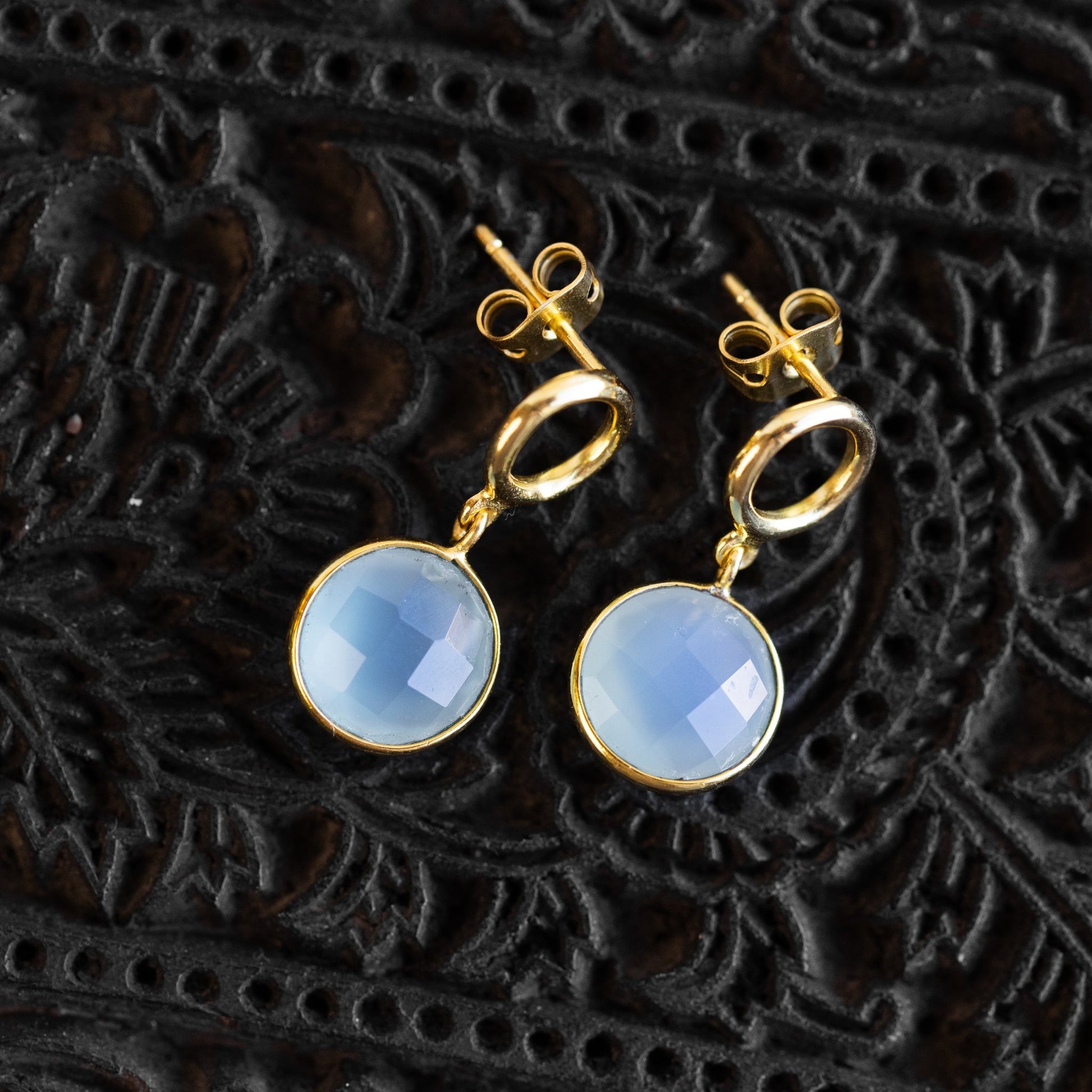 Sona Chalcedony Blue Gem Drop Earrings - Ten Thousand Villages