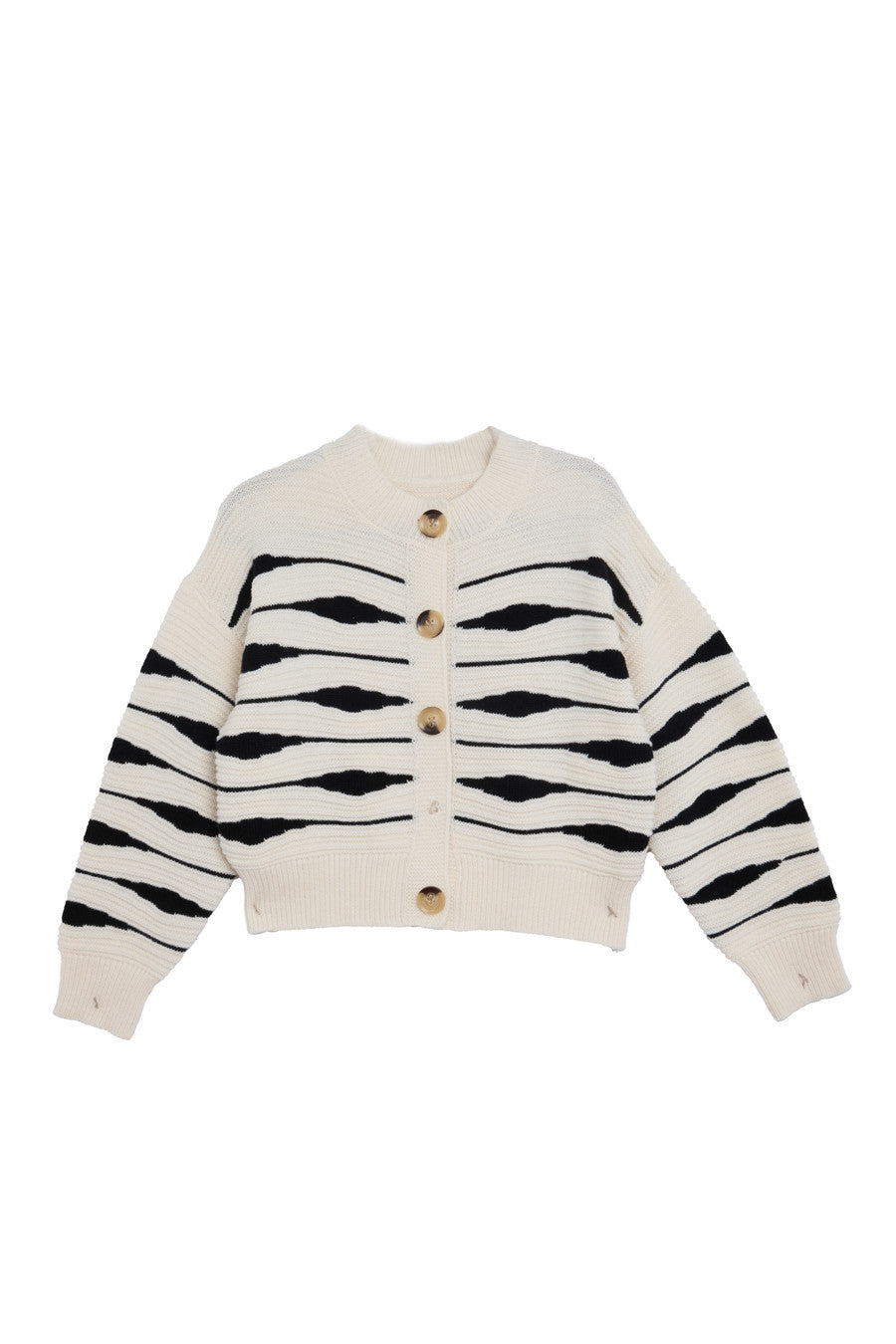 Zebra Buttoned Knit Cardigan - White