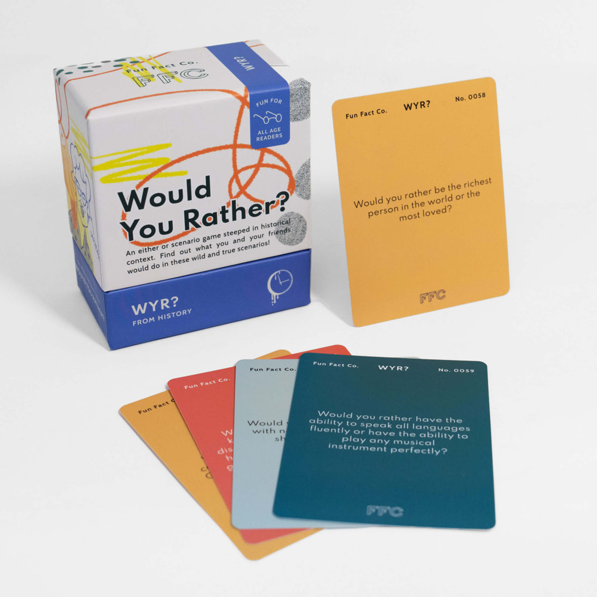 Would You Rather? game box and cards on a white background