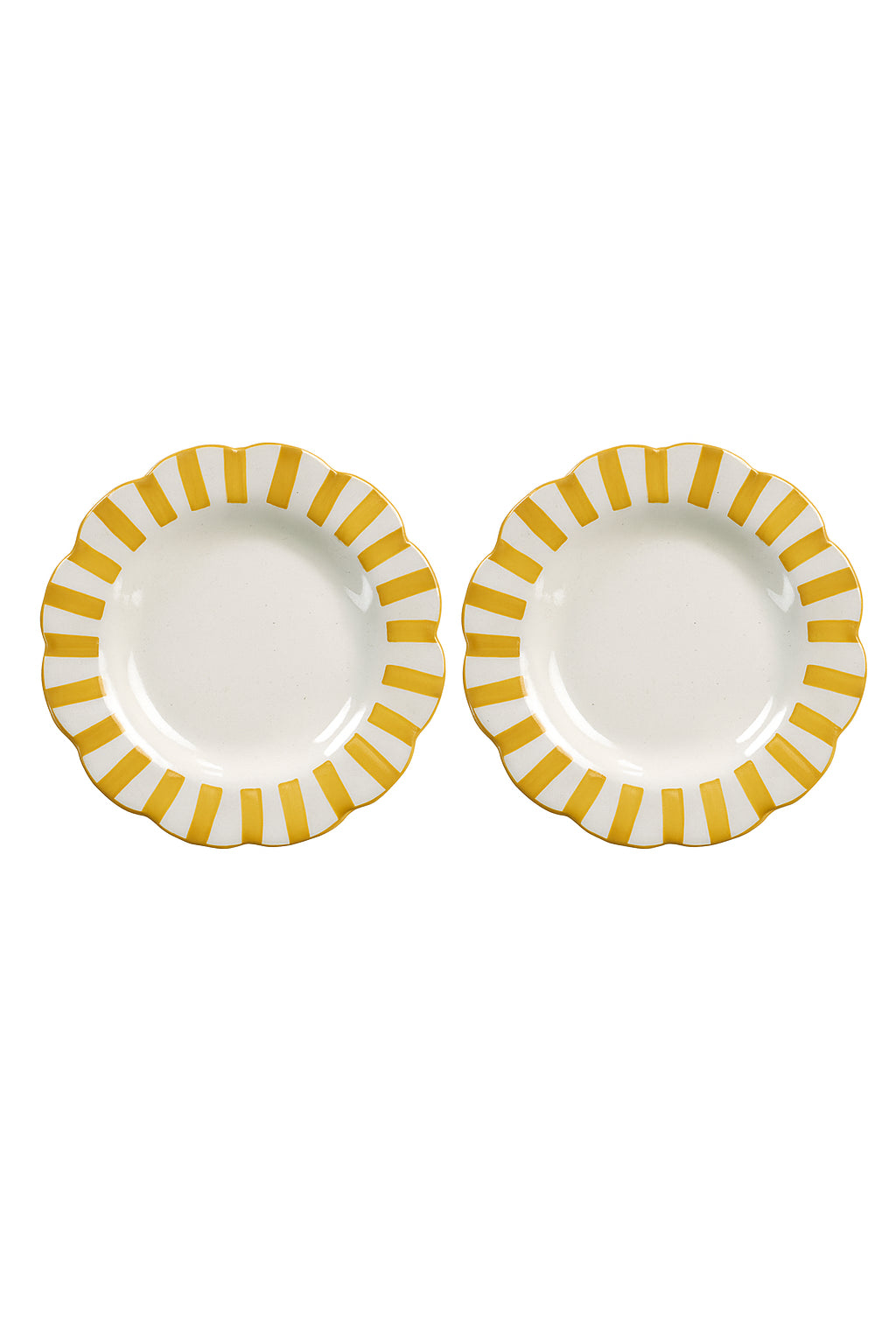 Ceramic Stripe Dinner Plate, Yellow - 10 x 10 x 1.25 Inches ( Set of 2 )