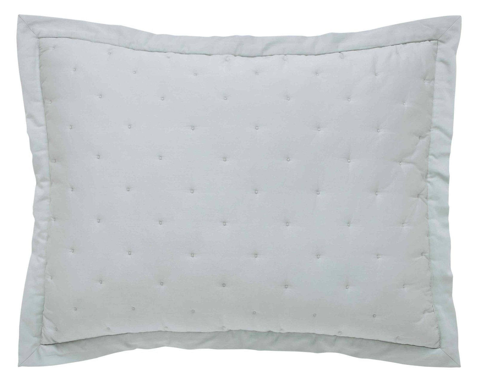 SS-351-2026_1|Light blue quilted bed sham, soft and comfortable. Features a delicate stitched border and elegant square tufting for bedroom decor.