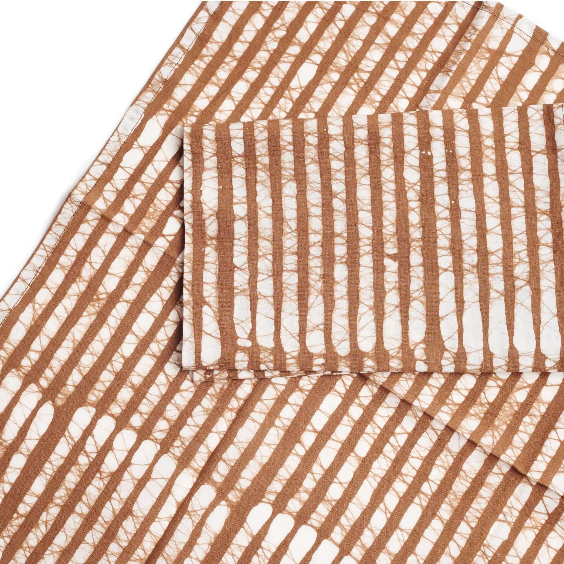 Oak Brown Stripes Wax Block Print Cotton Table Napkin set of 4 with unique striped design on cotton fabric.