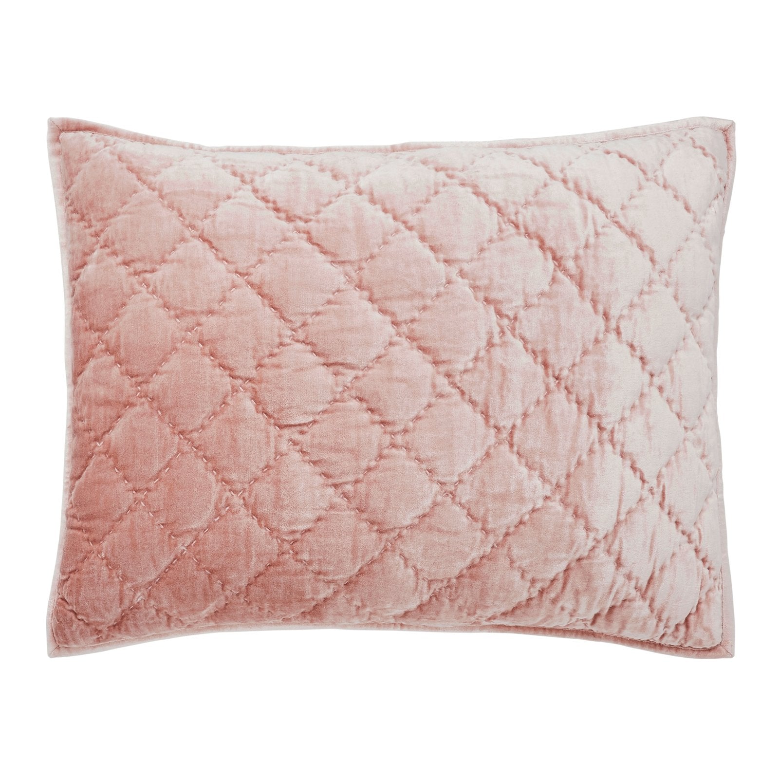 SS-355-2026_1|Blush pink velvet quilted bed sham, luxurious with elegant diamond pattern stitching. Soft, comfortable, and adds charm to decor.