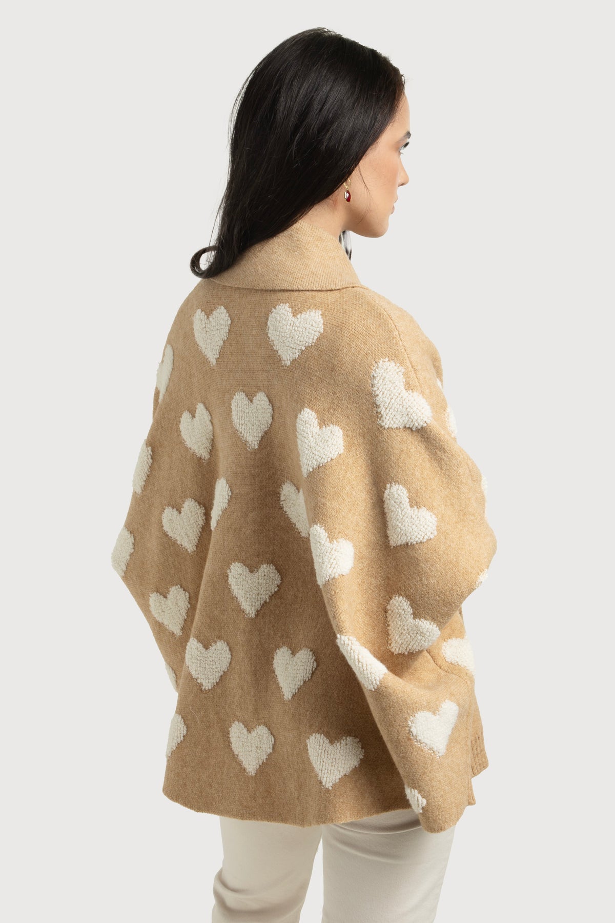 Heart Cardigan Ribbed Knit - Beige