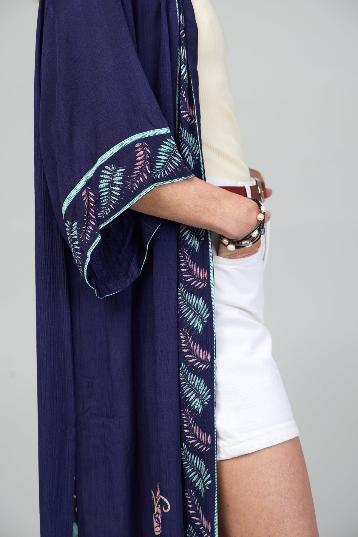 Flowy Paisley Kimono Long - Navy