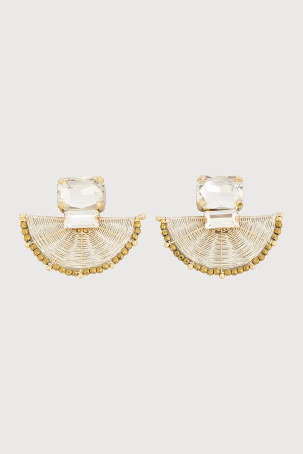Crystal Fan Statement Earrings - Silver