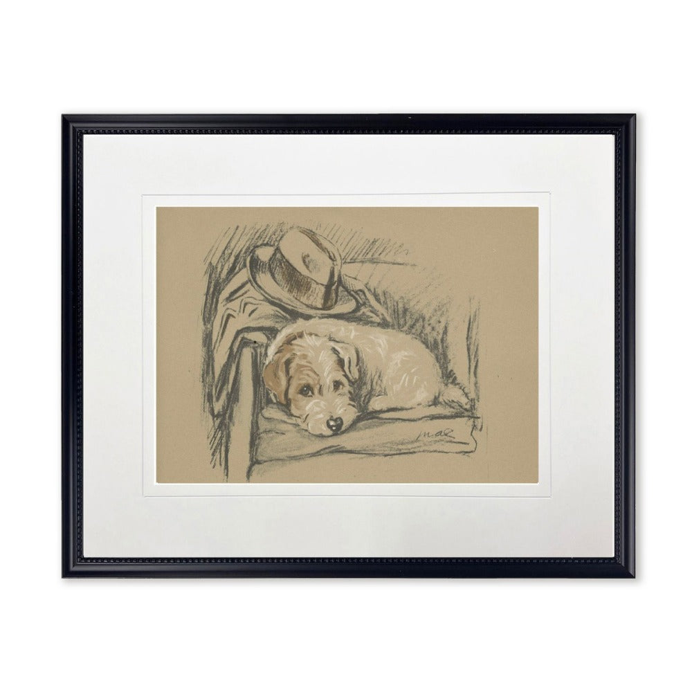 Dog with Hat Sketch Print in Black Frame