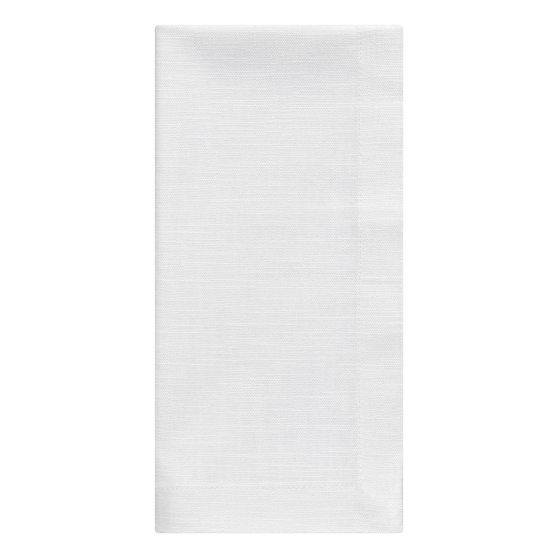 NP-4809-2020_3|Single crisp white linen-look fabric dinner napkin, neatly folded, perfect for a refined place setting.