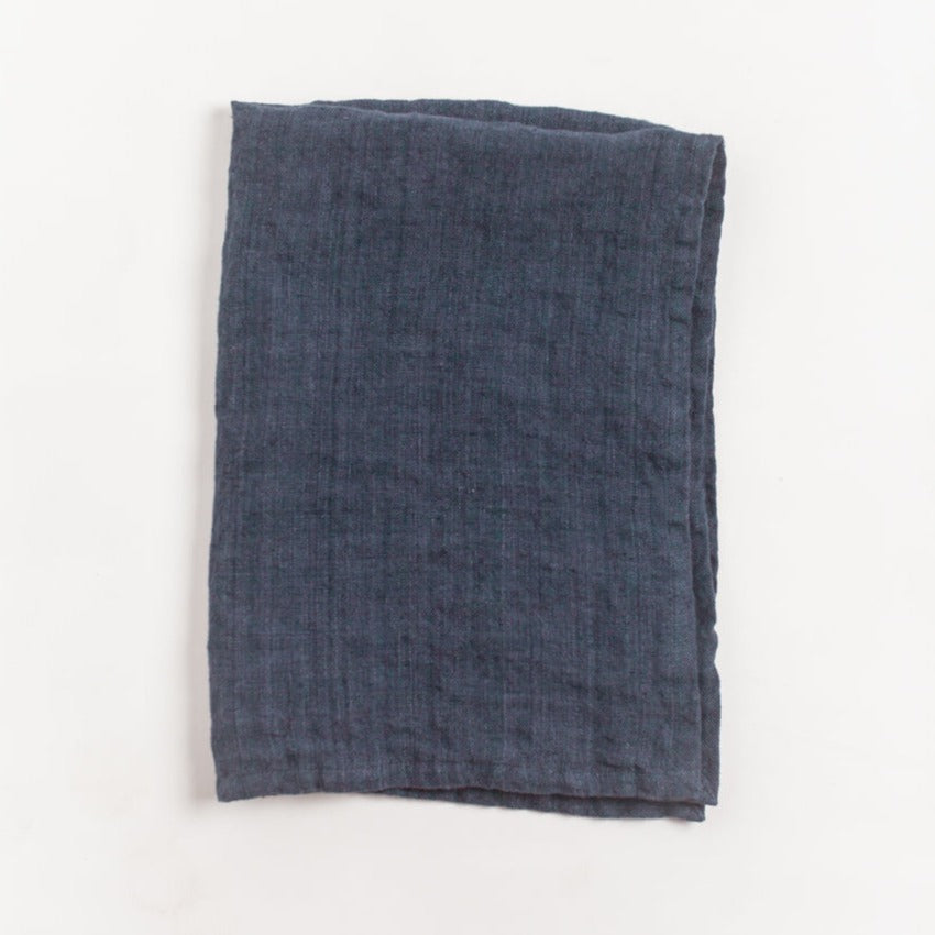 Stone Washed Linen Tea Towel - Navy