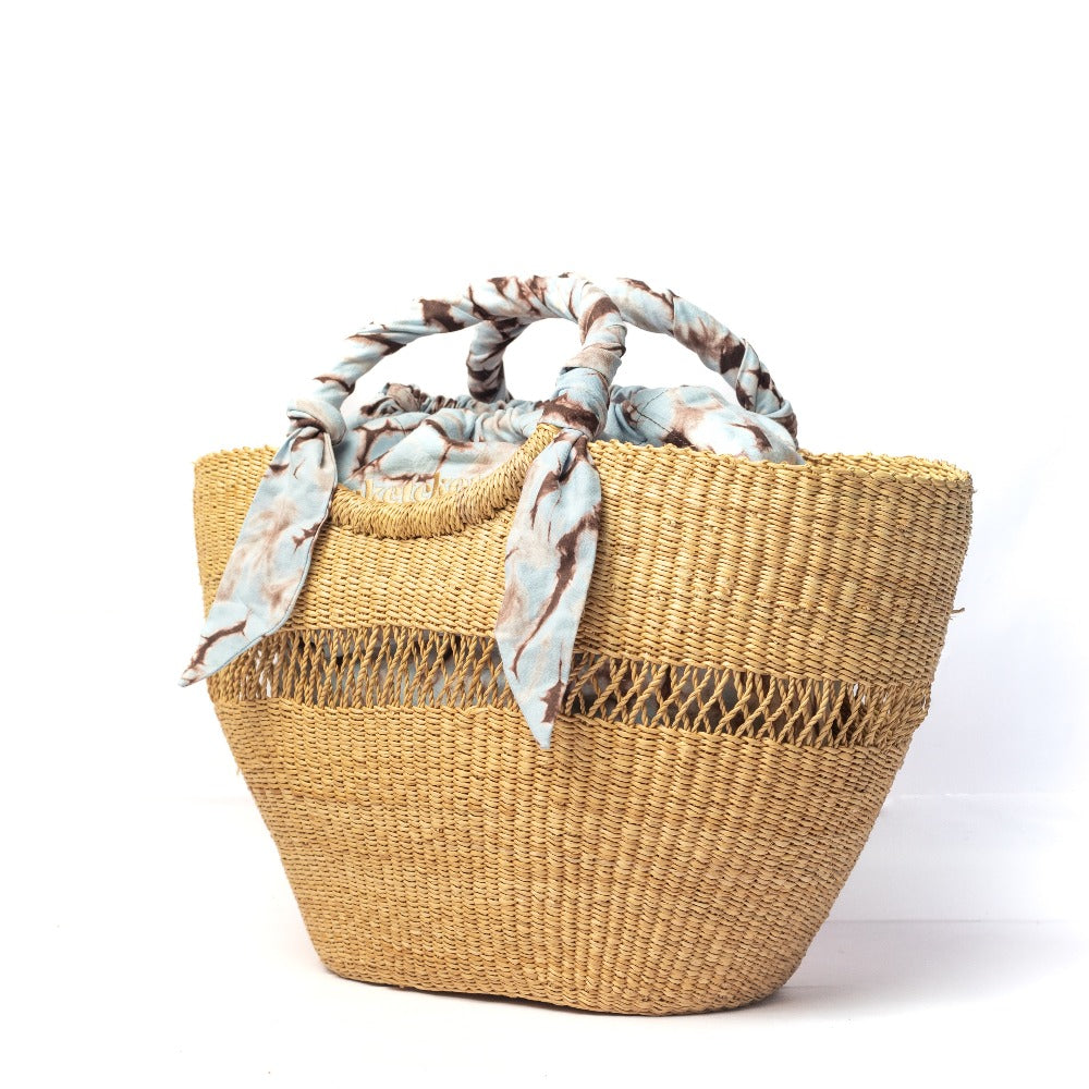 Butterfly Bag Medium - Naturel w/ Light Blue, White and Brown Lining