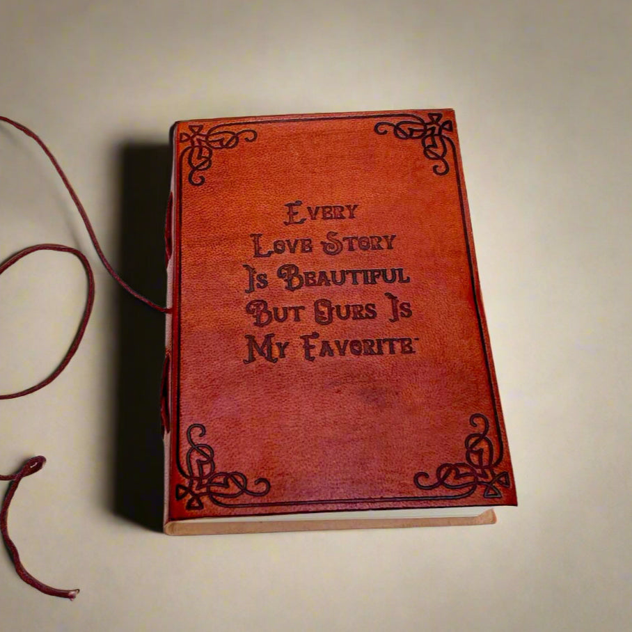 Eco-friendly brown leather-bound journal with inspirational quote – handcrafted gift for loved ones, perfect for birthdays or anniversaries
