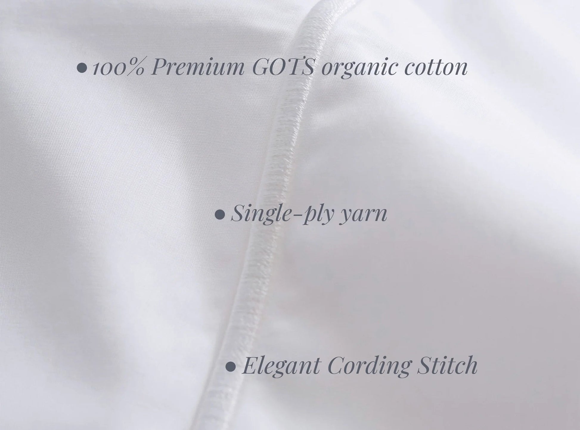 Organic cotton percale sheet set with navy blue embroidered detail on white