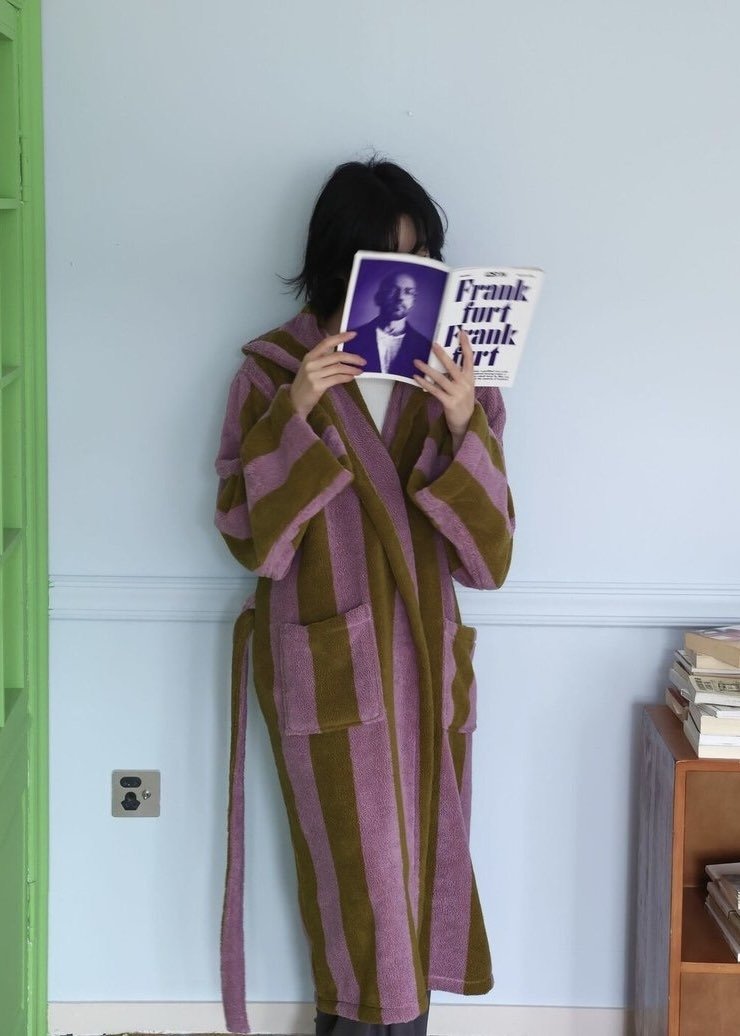 Ultra Soft Retro Whimsical Stripe Bath Robe - 100% Organic Long - stapled Cotton - Retro Whimsical Stripe Bath Robe - Blue & Green Stripe - INSPECIAL HOME