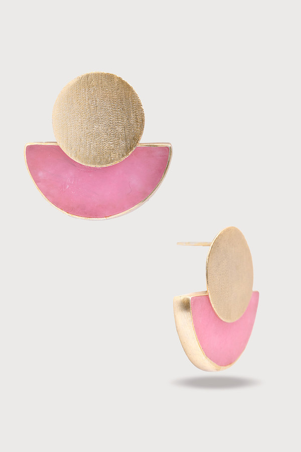 Geometric Half-Moon Earrings - Pink