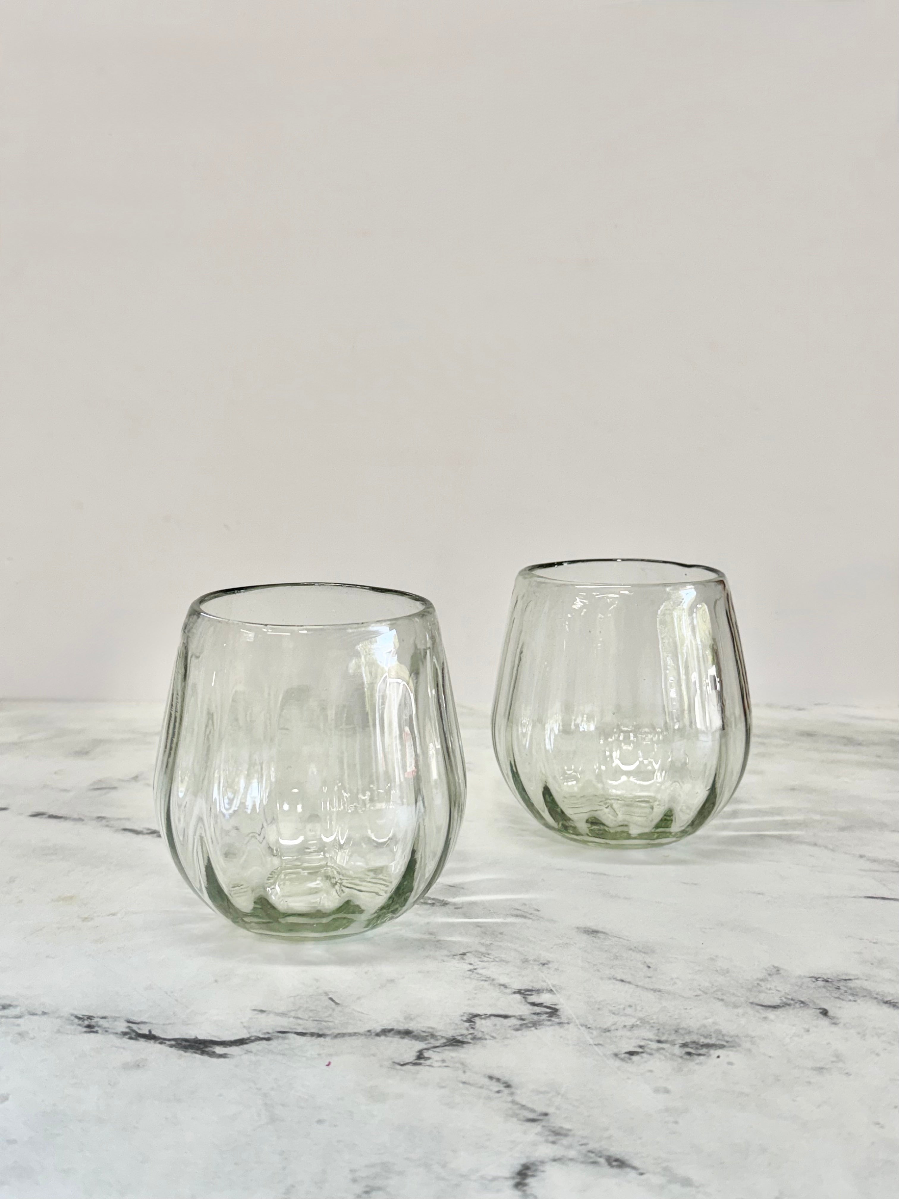 Handblown Oval Fluted Glass, Set of 2