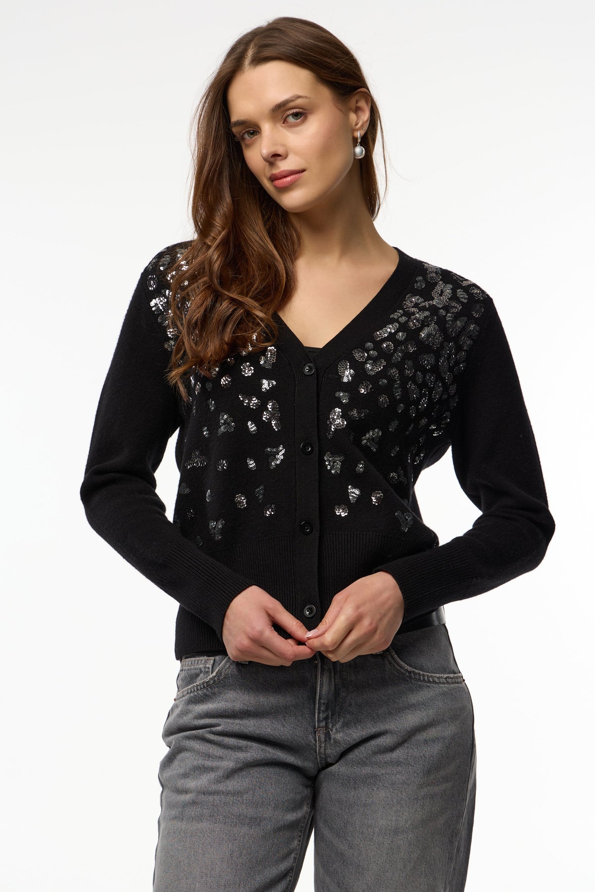 Deco Drip Sparkle Cardigan - Black