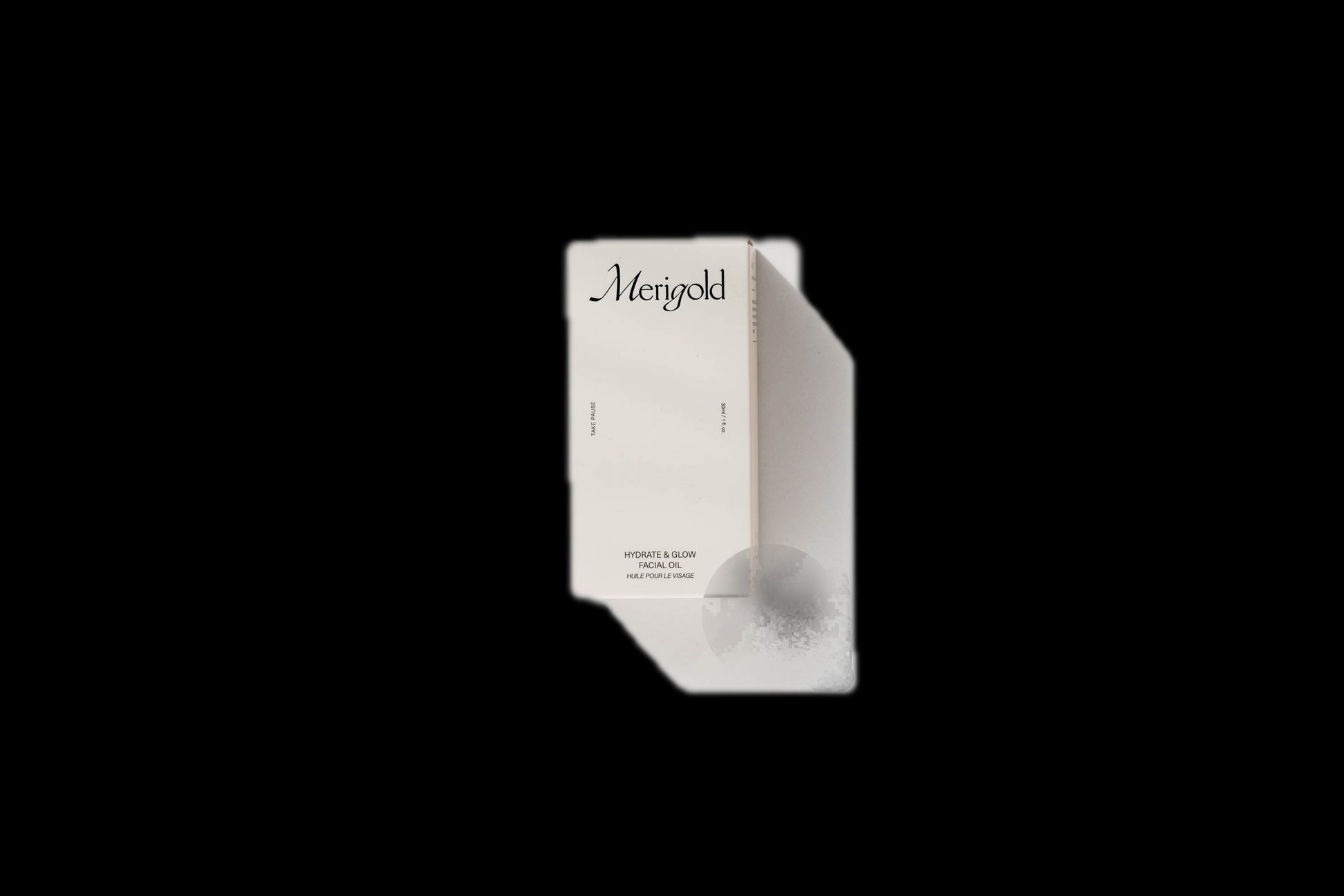 Merigold Hydrate & Glow Facial Oil minimalist cream packaging box on white background — luxury hydrating face oil for glowing skin