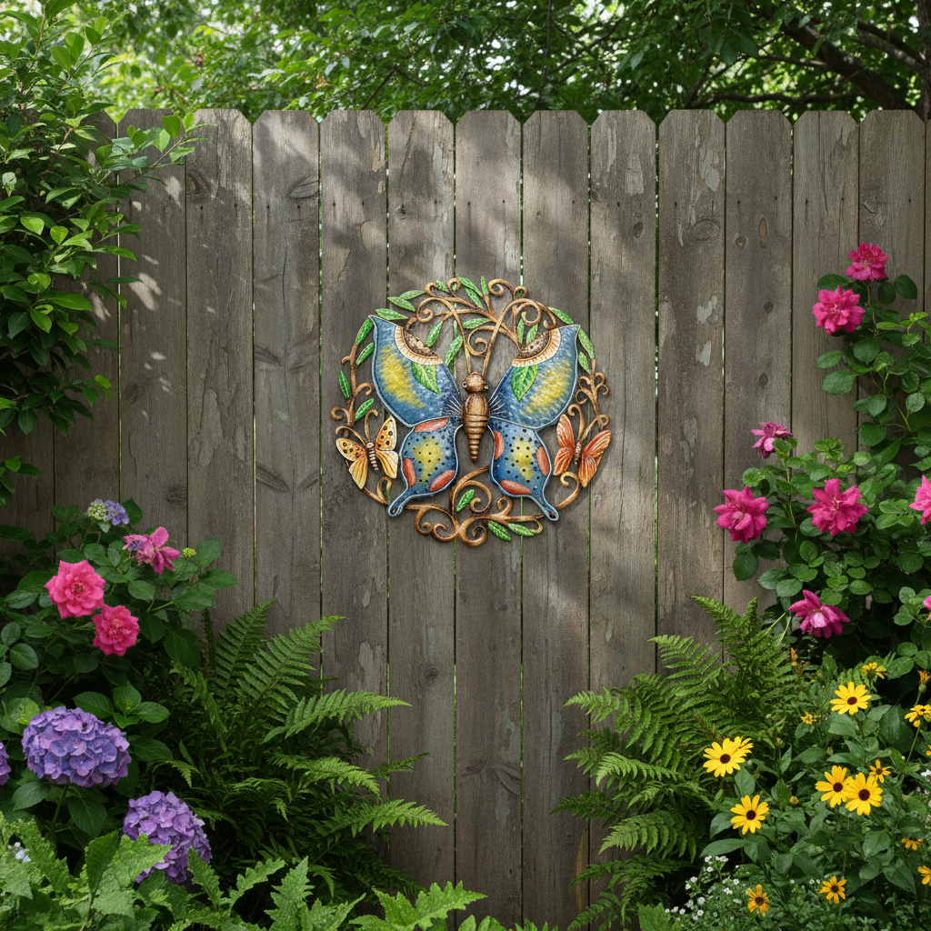 Painted Butterfly Queen on outdoor garden fence surrounded by foliage