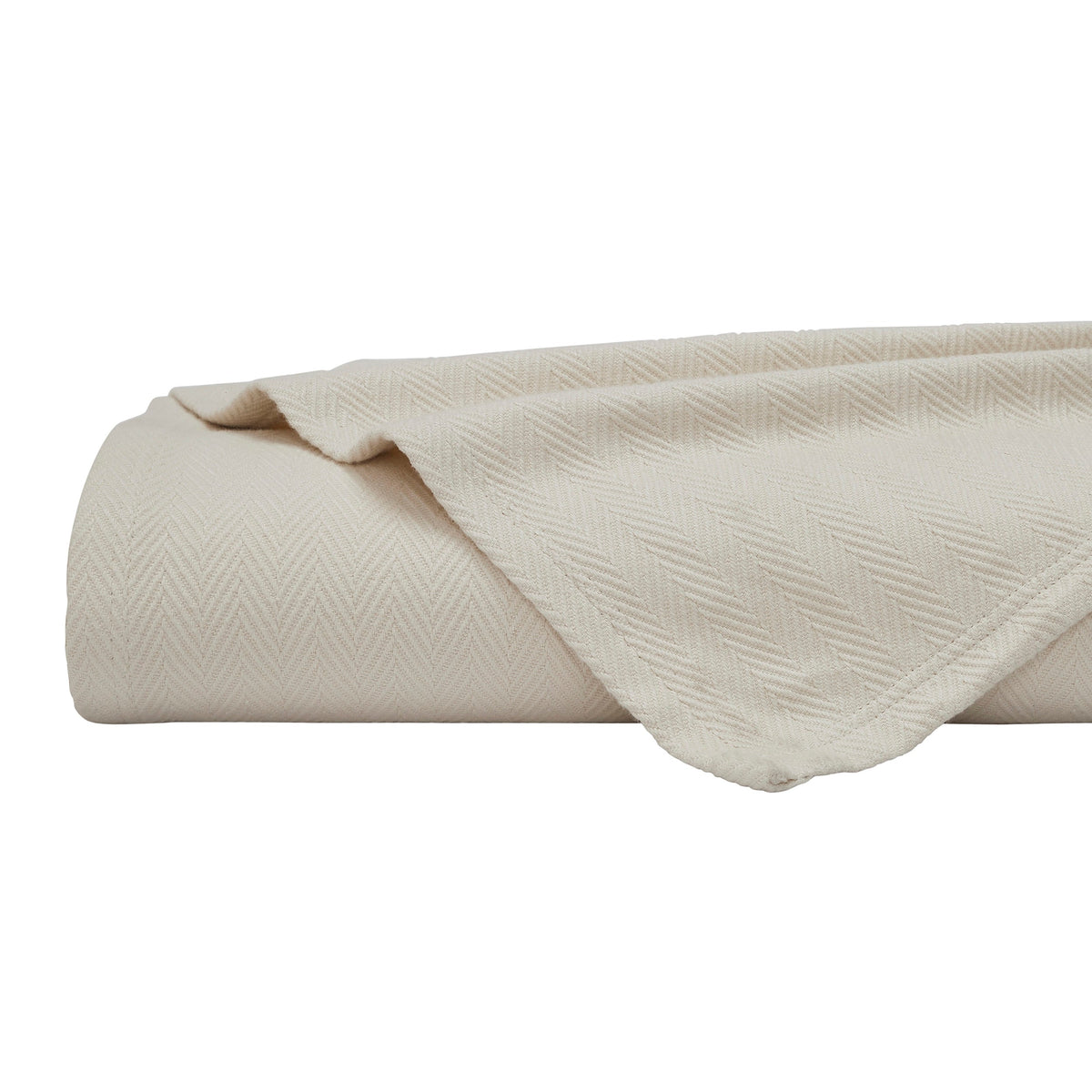 BL-866-11096_6|Soft, cozy cream herringbone cotton blanket, neatly folded. Perfect bed throw for comfort and elegant bedroom decor.