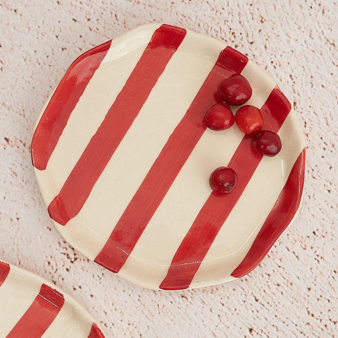 Ceramic Red Stripe Plate, 6.3x6.3 Inches Set of 4 - Casa Amarosa