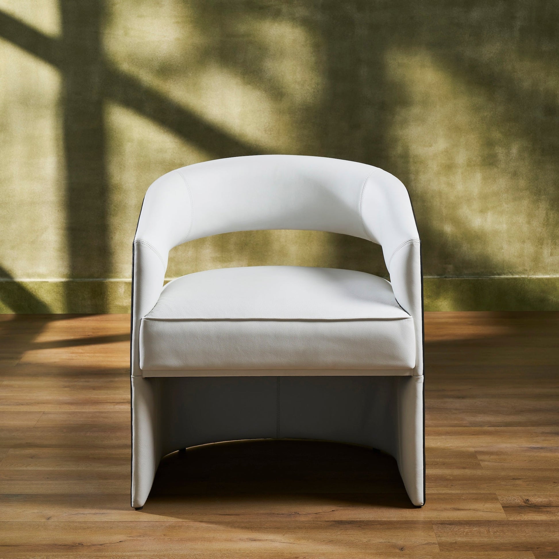 FN-5208-282429_3|Sleek white and black genuine leather accent chair, minimalist design for modern homes. Comfortable and stylish leather furniture piece.