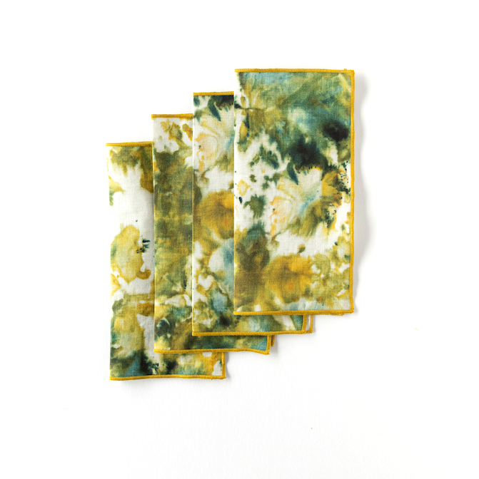 Green Marble linen cocktail napkins styled at appetizer spread - Goldie Home