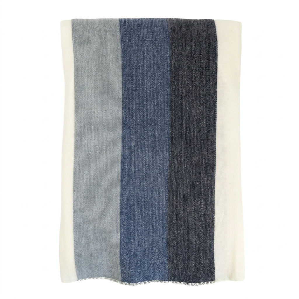 Denim Blues, Black & Cream handwoven alpaca throw blanket, Nawi Collection, made in Ecuador