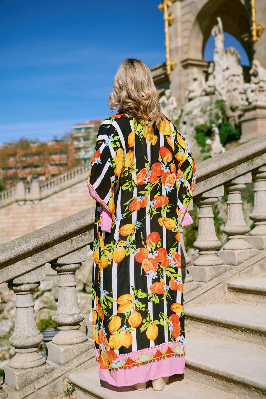 Citrus Print Kimono Long - Black