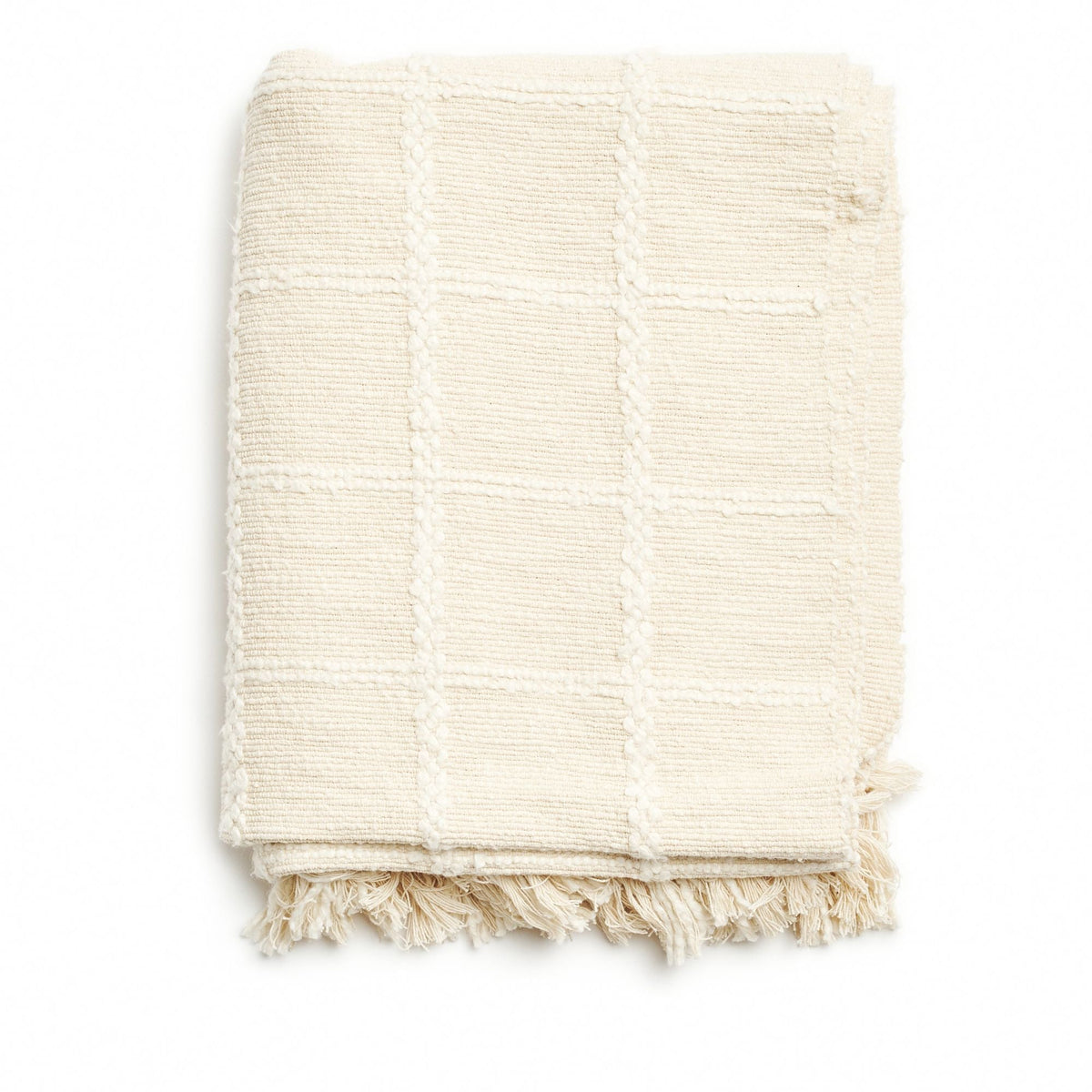 Sea Shell White Textured Checks Handloom Throw