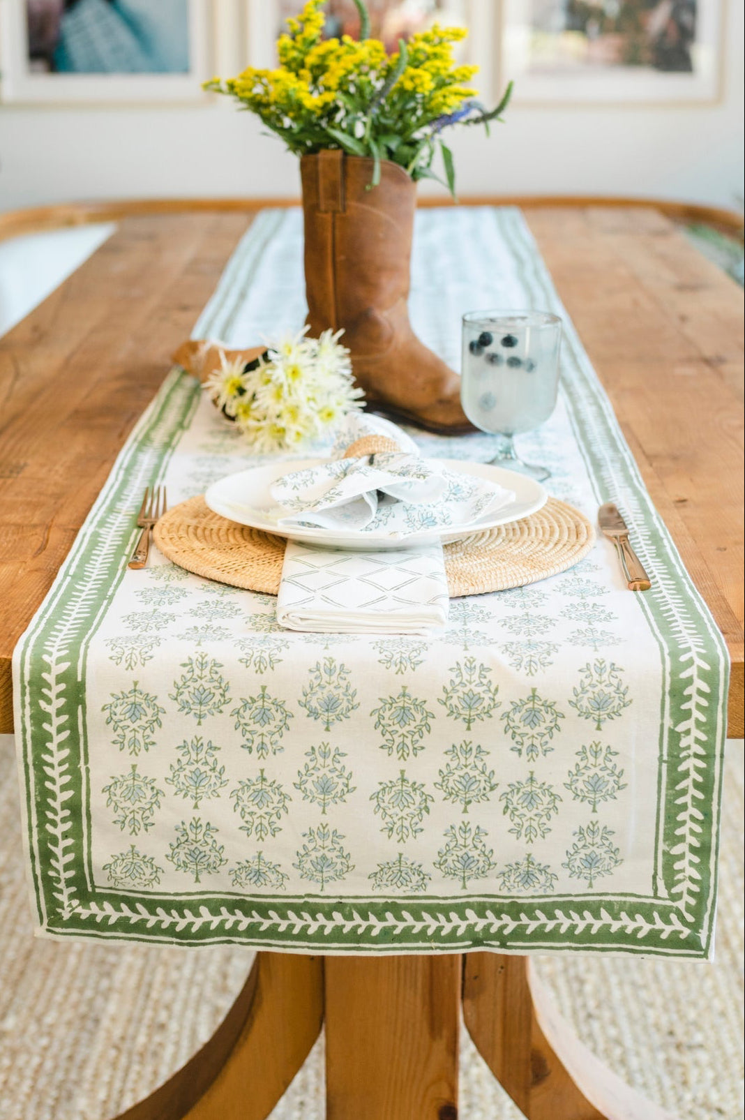 Table Runner - Lotus, Sage & Uniform Blue - The Mended Company