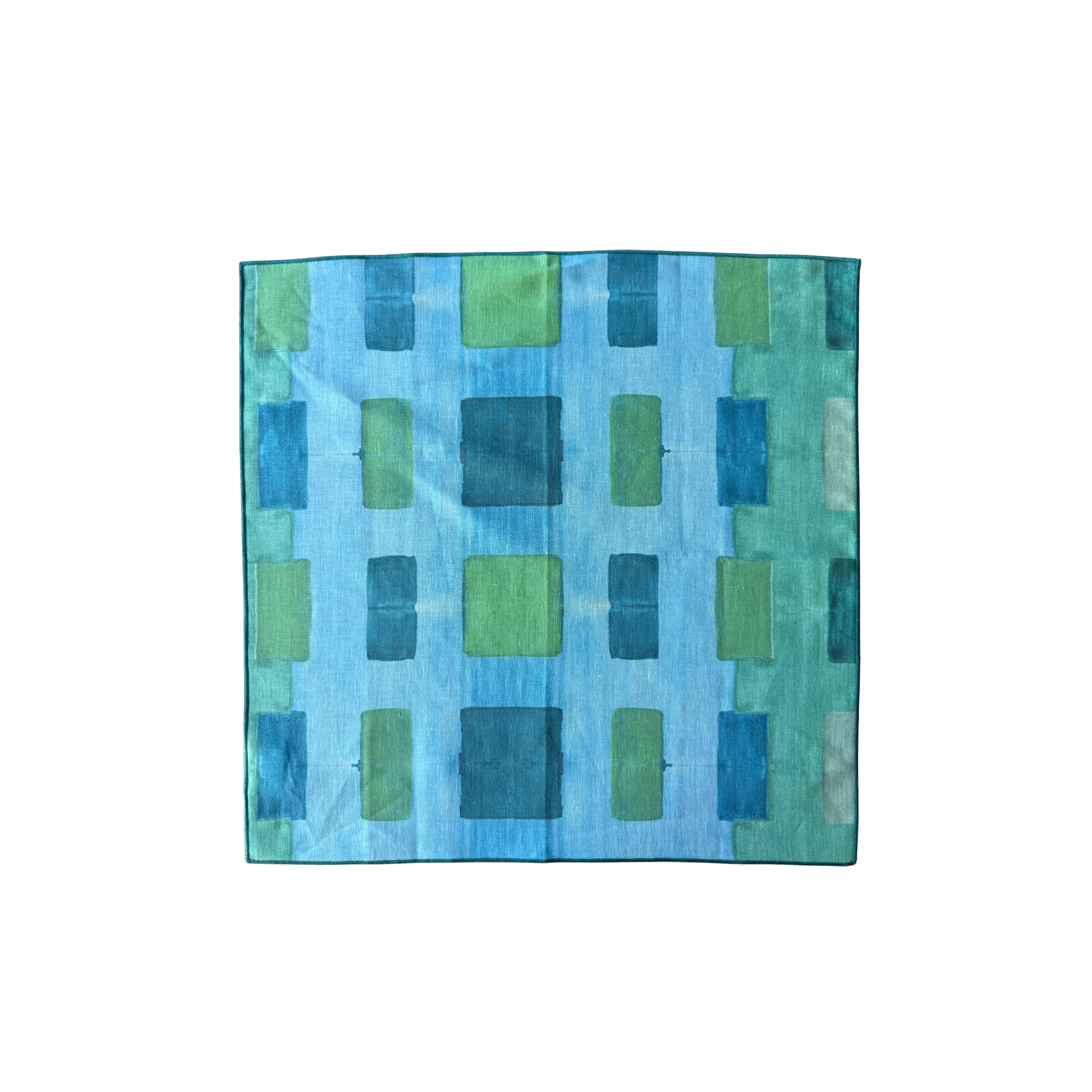 Blue Tapestry linen dinner napkin set of 4 styled on colorful table setting - Goldie Home