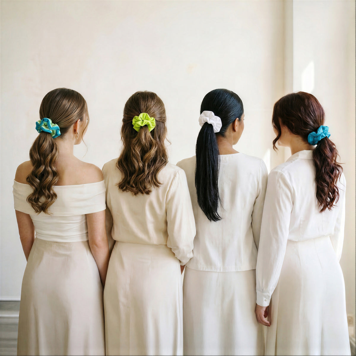 E&K Hair Scrunchies: Turquoise Mirror Assortment (set of 4)