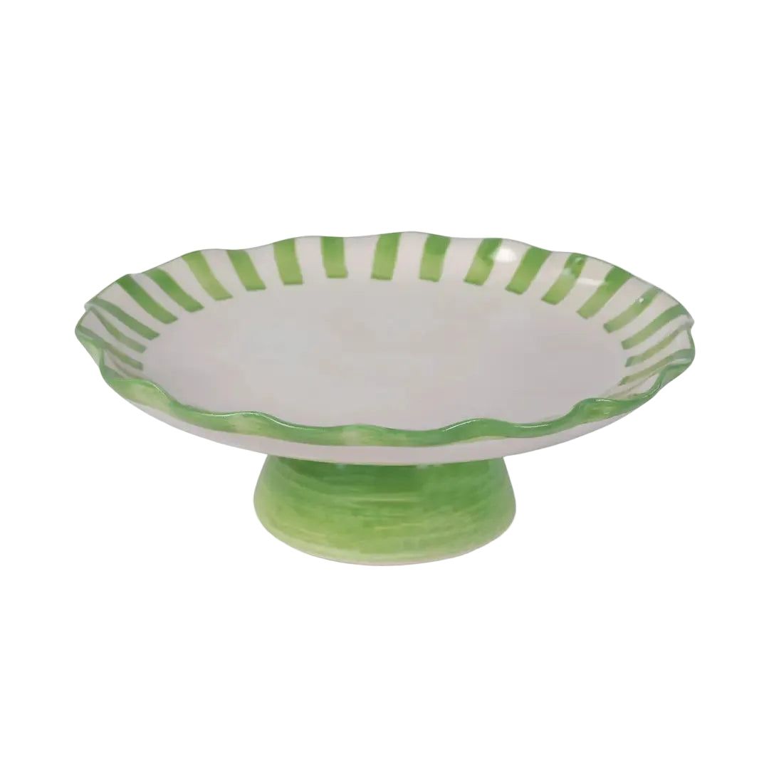 Ceramic Stripe Cake Stand,  Green - 10 x 10 x 3.75 Inches