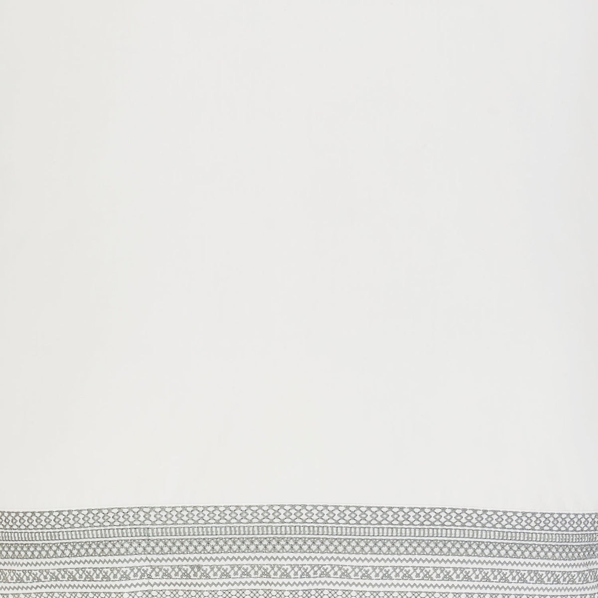 CSS-503-7284_1|Luxury white 100% cotton sheet set with elegant dark blue geometric embroidered trim, perfect for premium bedroom comfort.