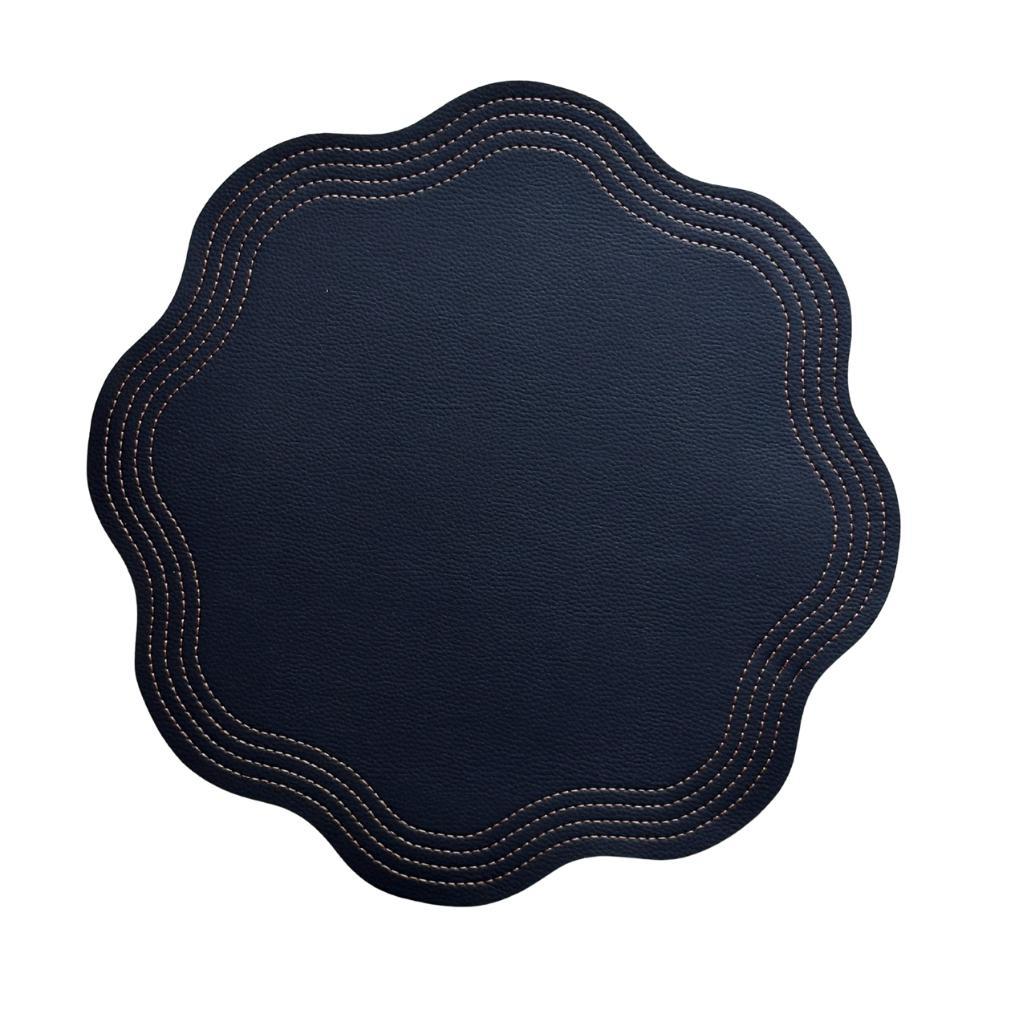 Double-sided reversible faux leather placemat in navy by Talah Home — modern wipeable table decor