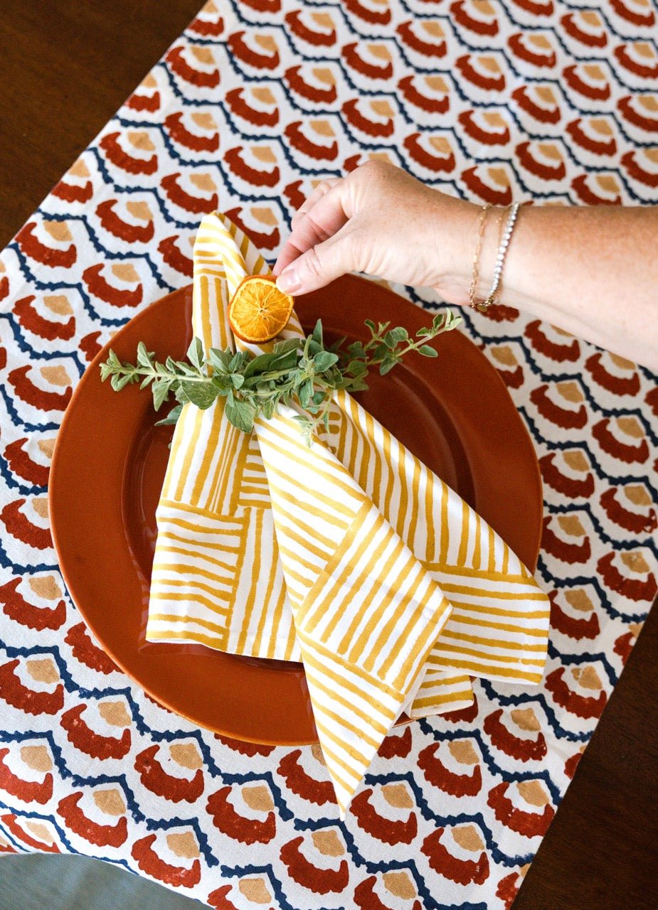 Organic Napkins (set of 4) - Stripe, Mustard - The Mended Company