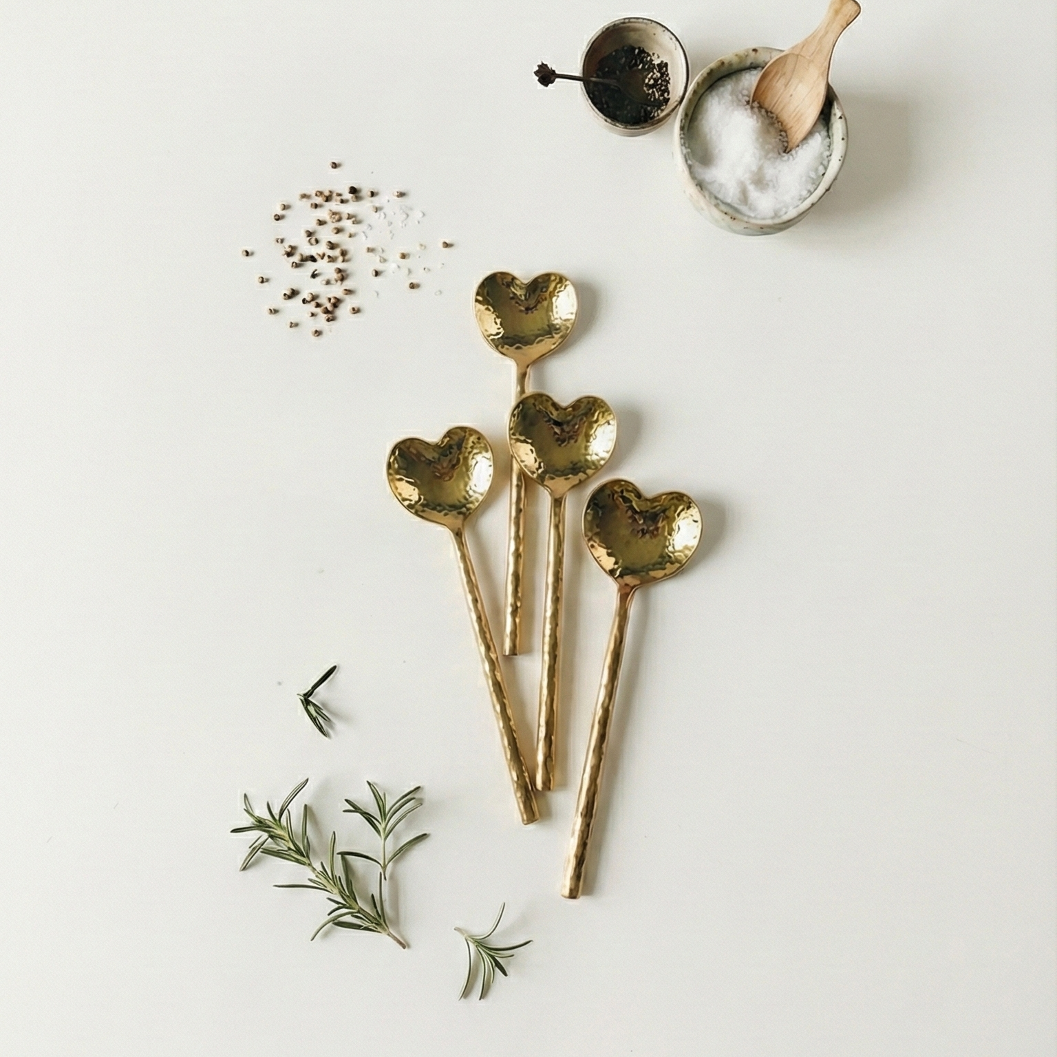 Heart-Shaped Brass Cocktail Spoons Set of 4 4.5x1.5 Inches - Casa Amarosa
