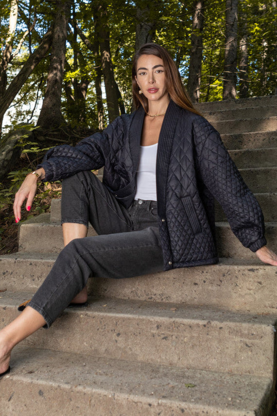 Diamond Quilted Jacket - Black