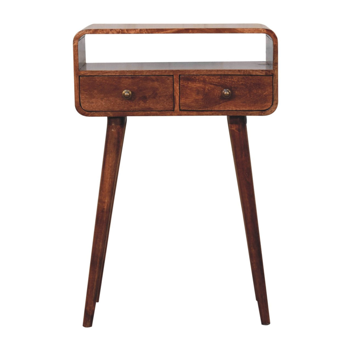 Solid Wood Mini Curved Honey Caramel Console Table