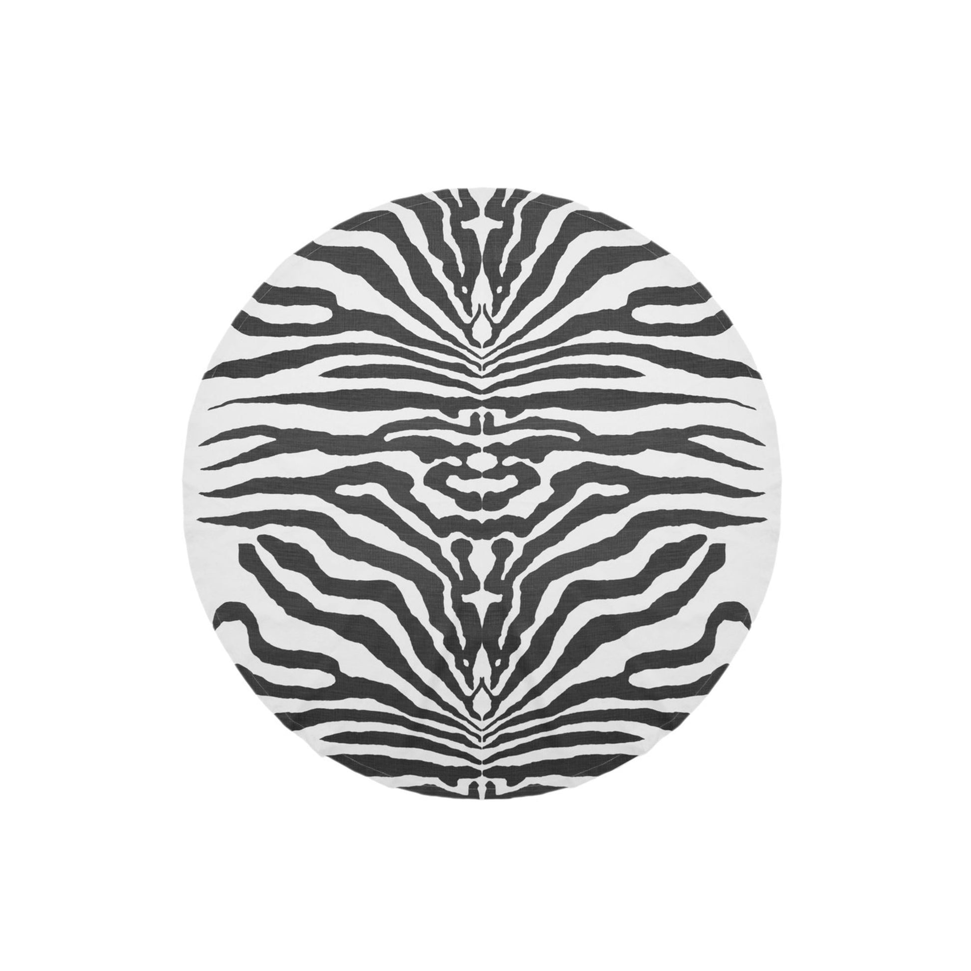 TC-4501B-60R_2|Round black and white zebra print tablecloth, a unique and bold accent piece for contemporary dining settings.
