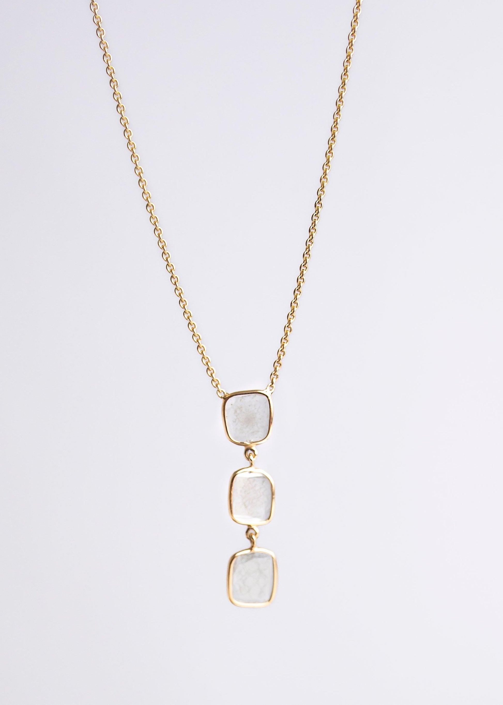 Cascade Drop Necklace minimal everyday fine jewelry in solid gold and sterling 925 silver with natural gemstones.