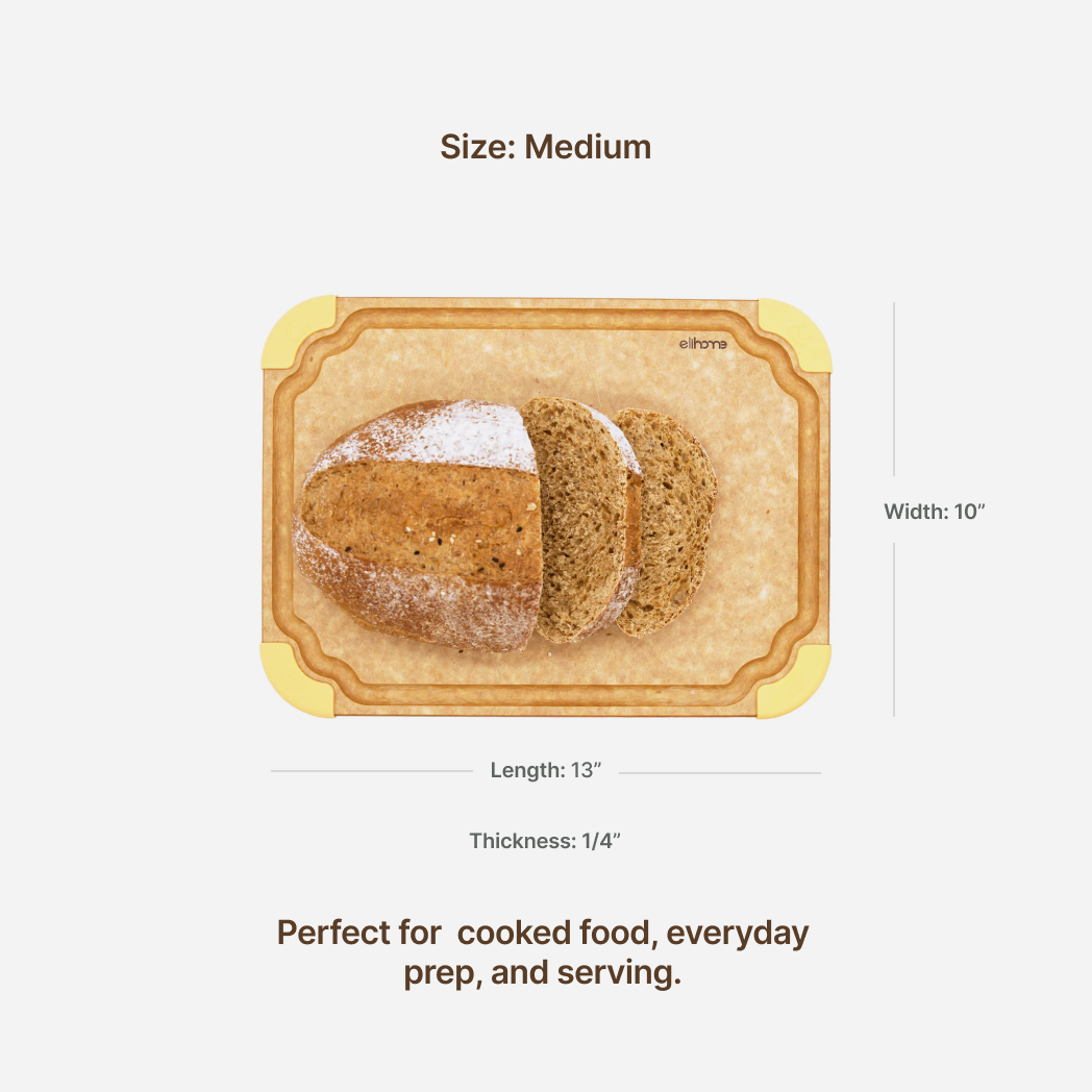 Elihome Premium Series Medium Cutting Board dimensions - 13" x 10" x 1/4" - perfect for cooked food, everyday prep, and serving