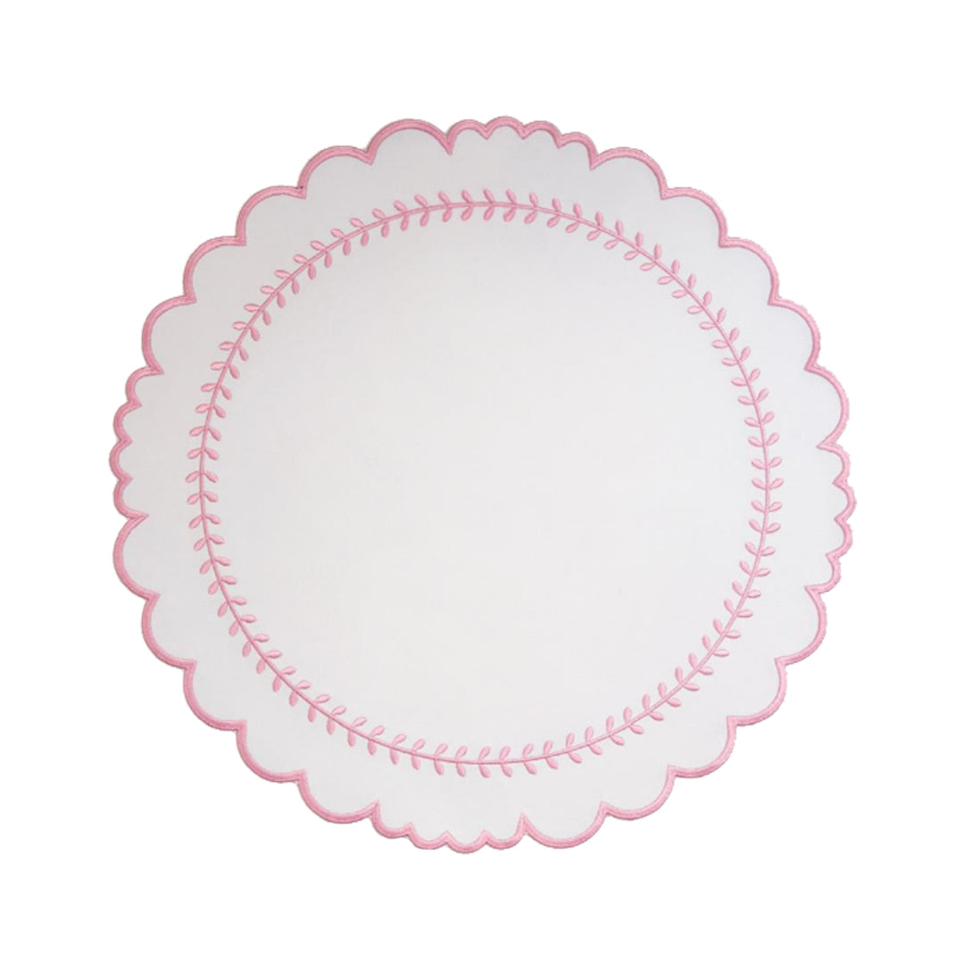 Arrow impermeable placemat with geometric border design in pink by Talah Home