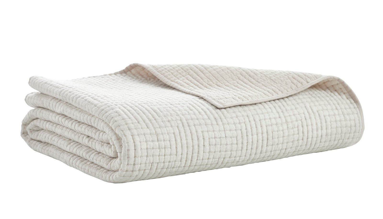 CL-259-11096_7|Creamy white textured waffle weave coverlet folded neatly, showcasing its soft, inviting fabric and simple elegance.