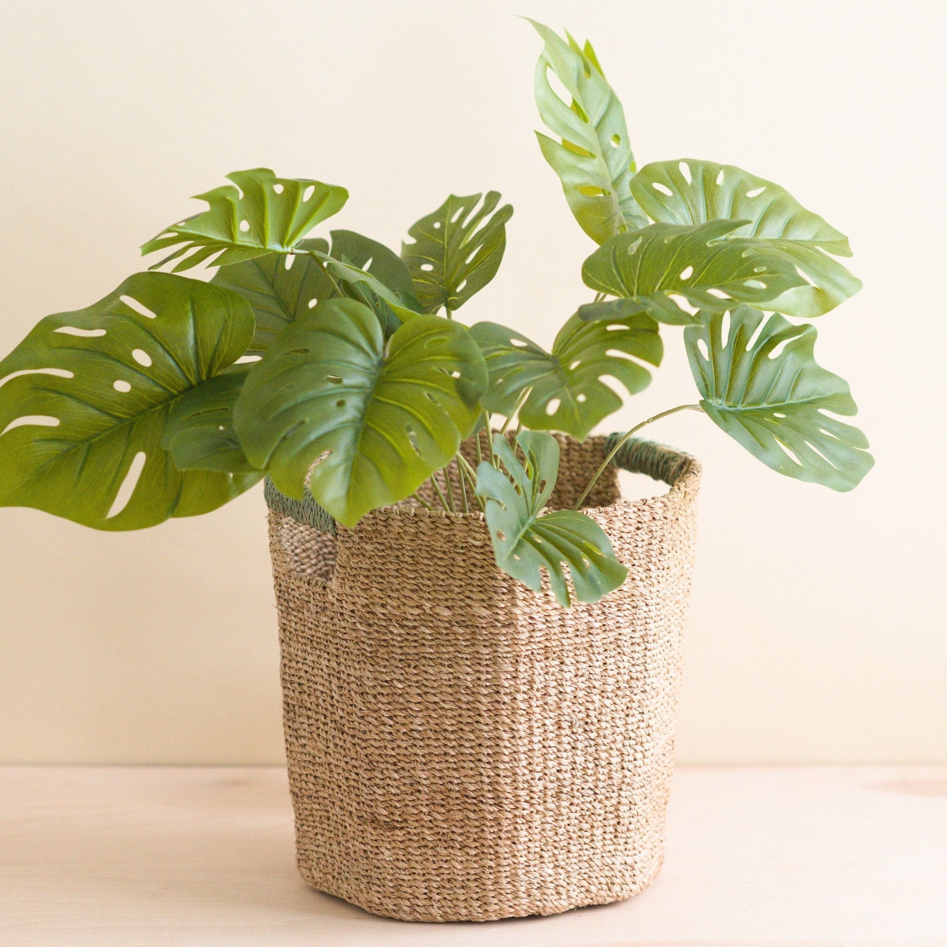 Baskets - Natural Octagon Basket with Sage Handle - Octagon Basket | LIKHÂ - LIKHÂ