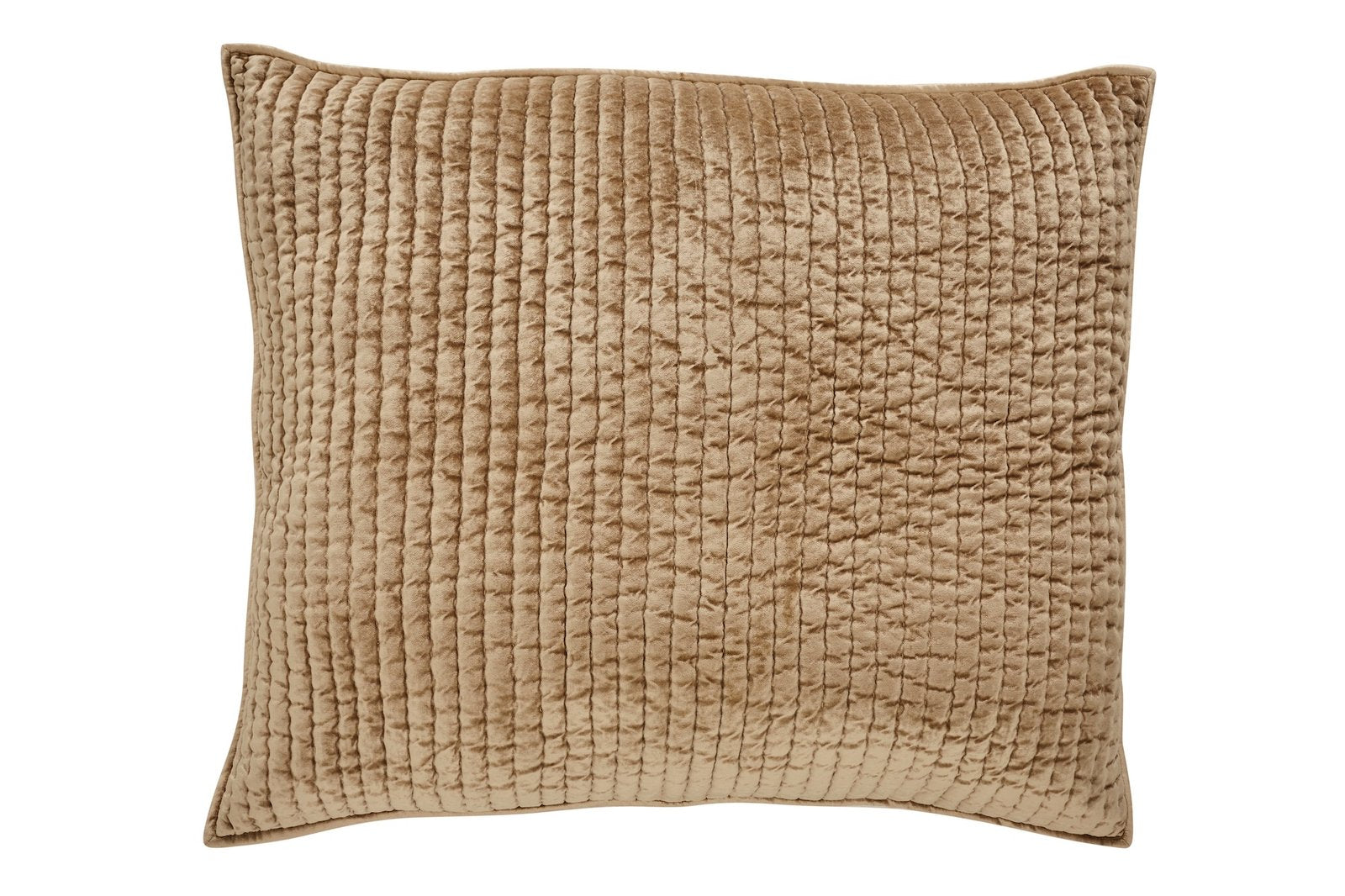 DE-362-3137_1|Rich tan velvet quilted pillow sham, crinkled channel pattern. Elegant textured bedding for warm, inviting bedroom aesthetics.
