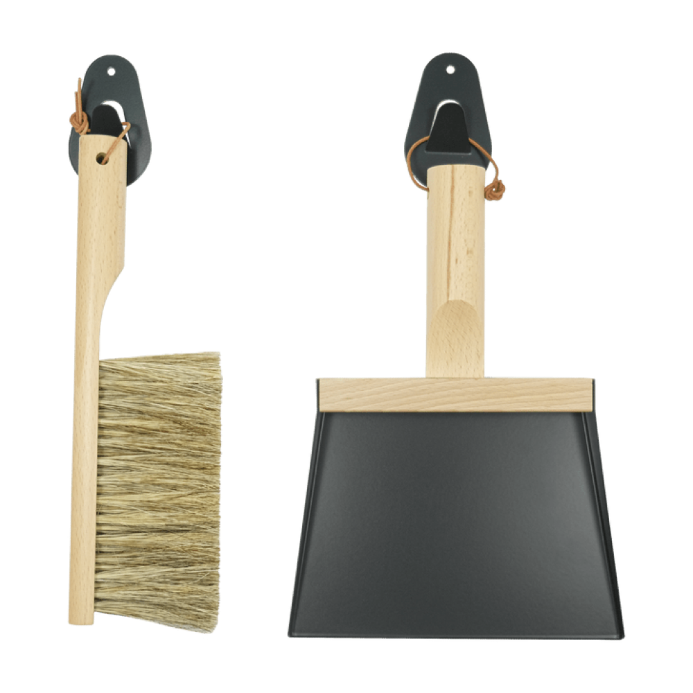 Andree Jardin NATURAL BLACK "Mr & Mrs Clynk" Hand Brush, Dustpan and Wall Hooks