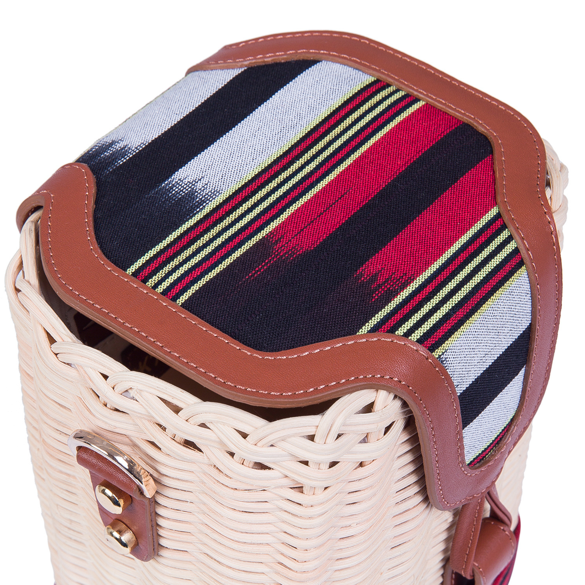 inside look of brown leather crossbody bag. Mini pocket and a K'ai&Vrosi embossed logo