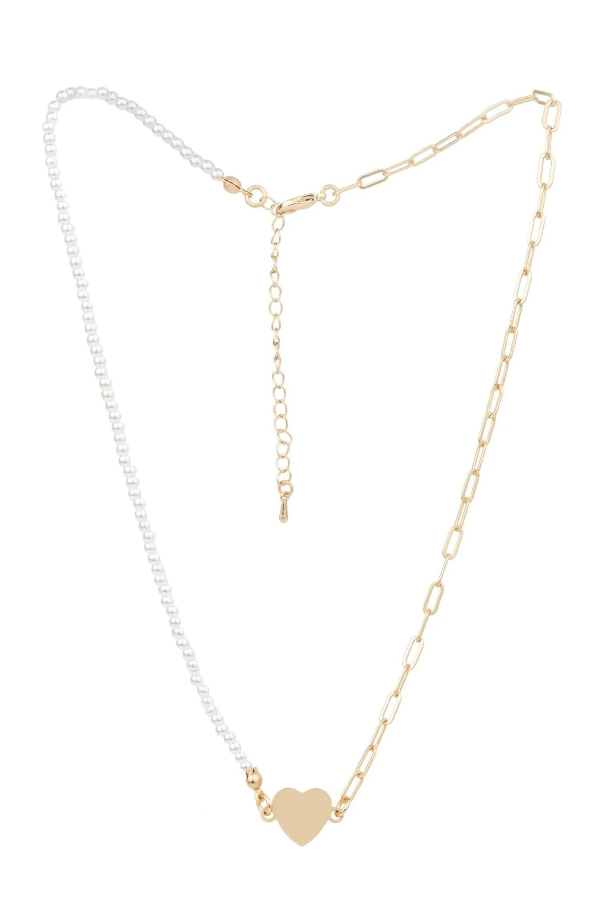 Golden Heart Pearl Chain Necklace - Gold
