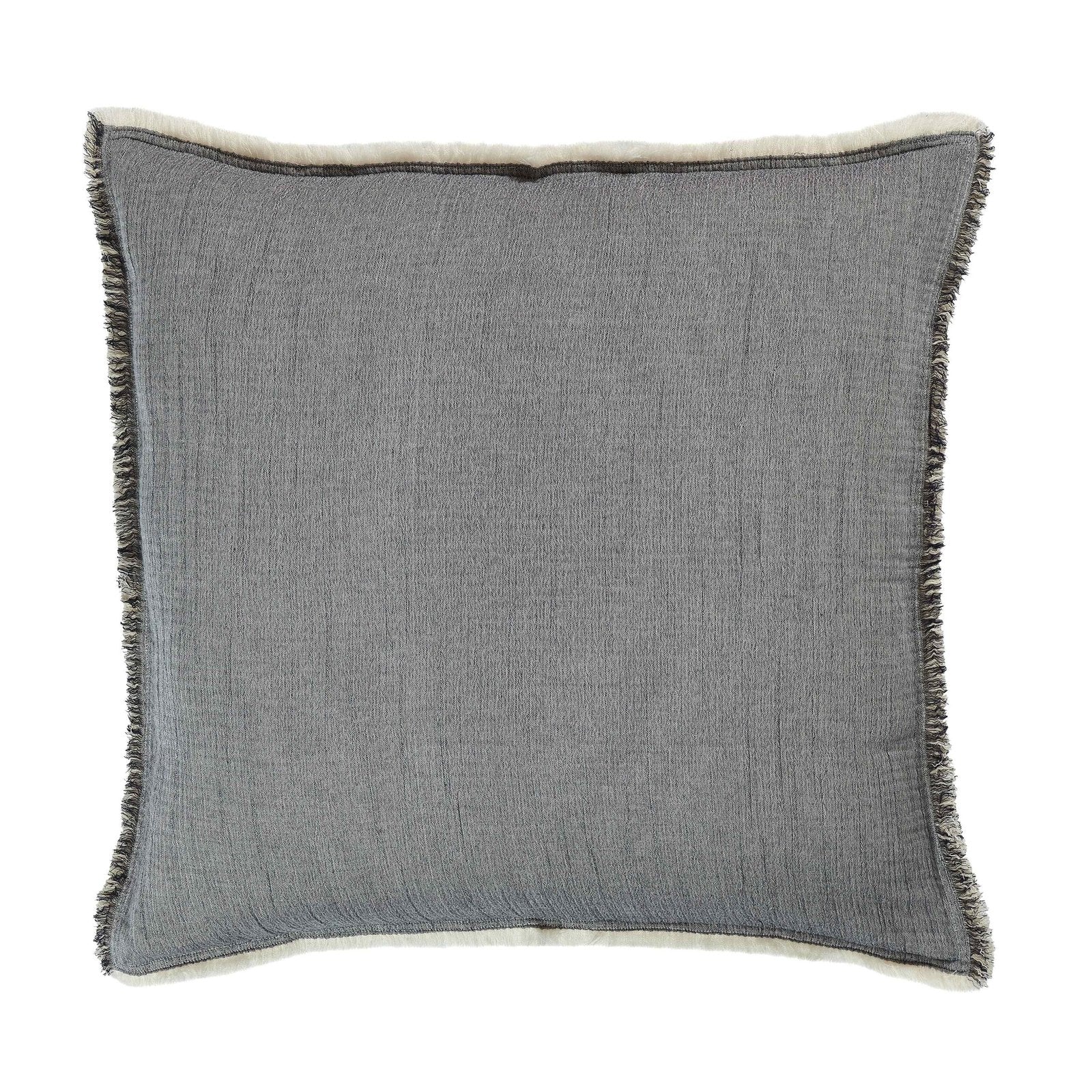 ES-104-2626_1|Rich dark grey textured blanket with contrasting fringed borders, perfect for modern and cozy interiors.